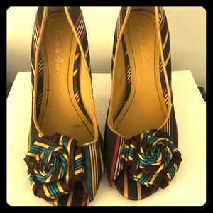 Multicolored Flower peep toe heels